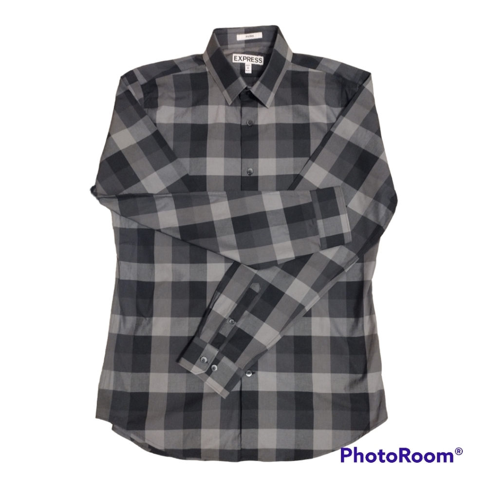 Express Men's Fitted Plaid Button Down Shirt